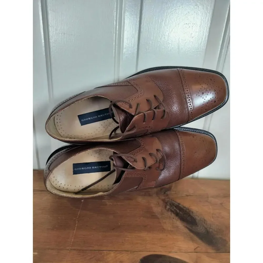 Giorgio Brutini Men’s Brown Leather Cap Toe‎ Derby Shoes  Made in Brazil Sz 12